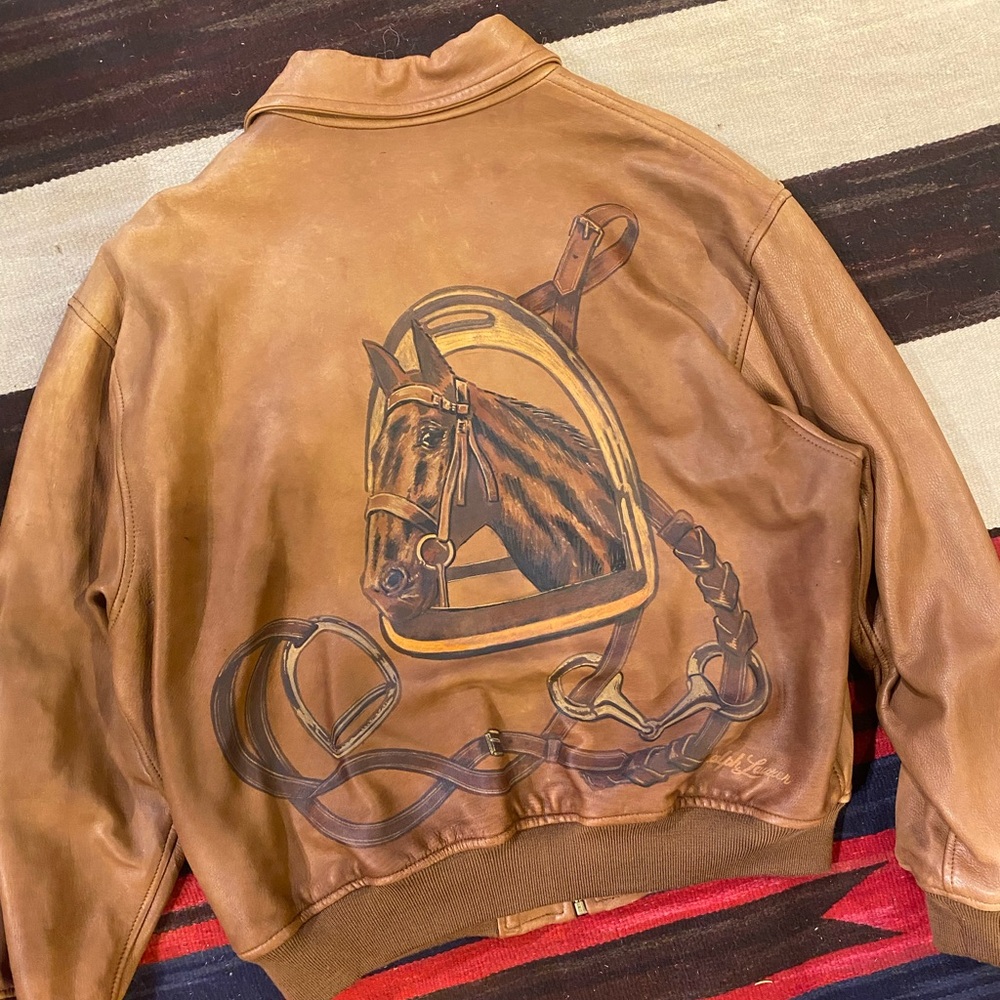 Hand painted Ralph Lauren 1970s runway bomber jacket